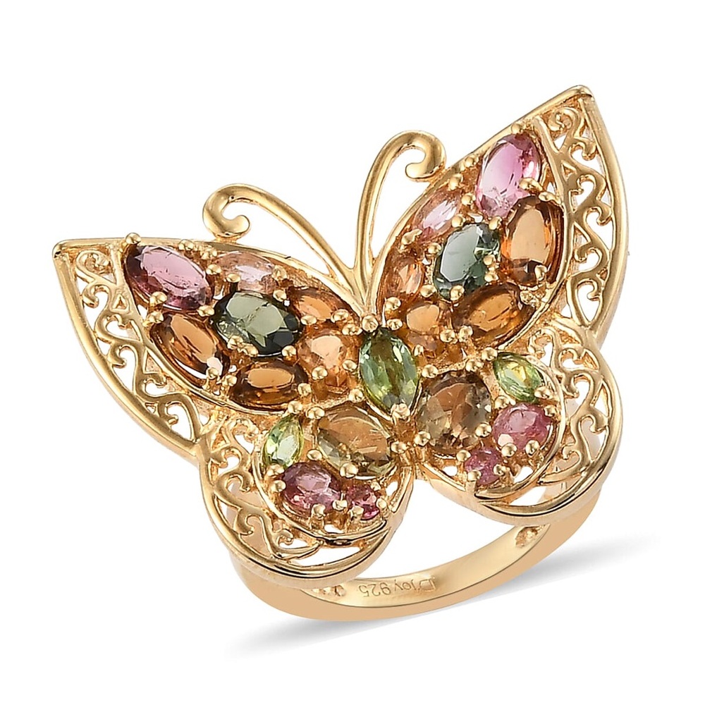 Multi-Tourmaline Butterfly Ring in 18k Yellow Gold Over Sterling Silver 🆕Size 6